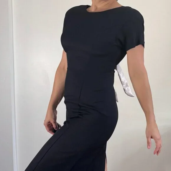 Vintage Black Back Bow Midi Cocktail Dress - Size XS/S - Picture 10 of 11